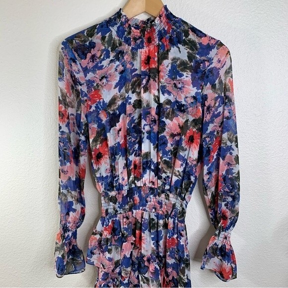 MISA x Revolve Savanna Floral Asymmetrical Long Sleeve Mini Dress Size Small - Picture 3 of 7